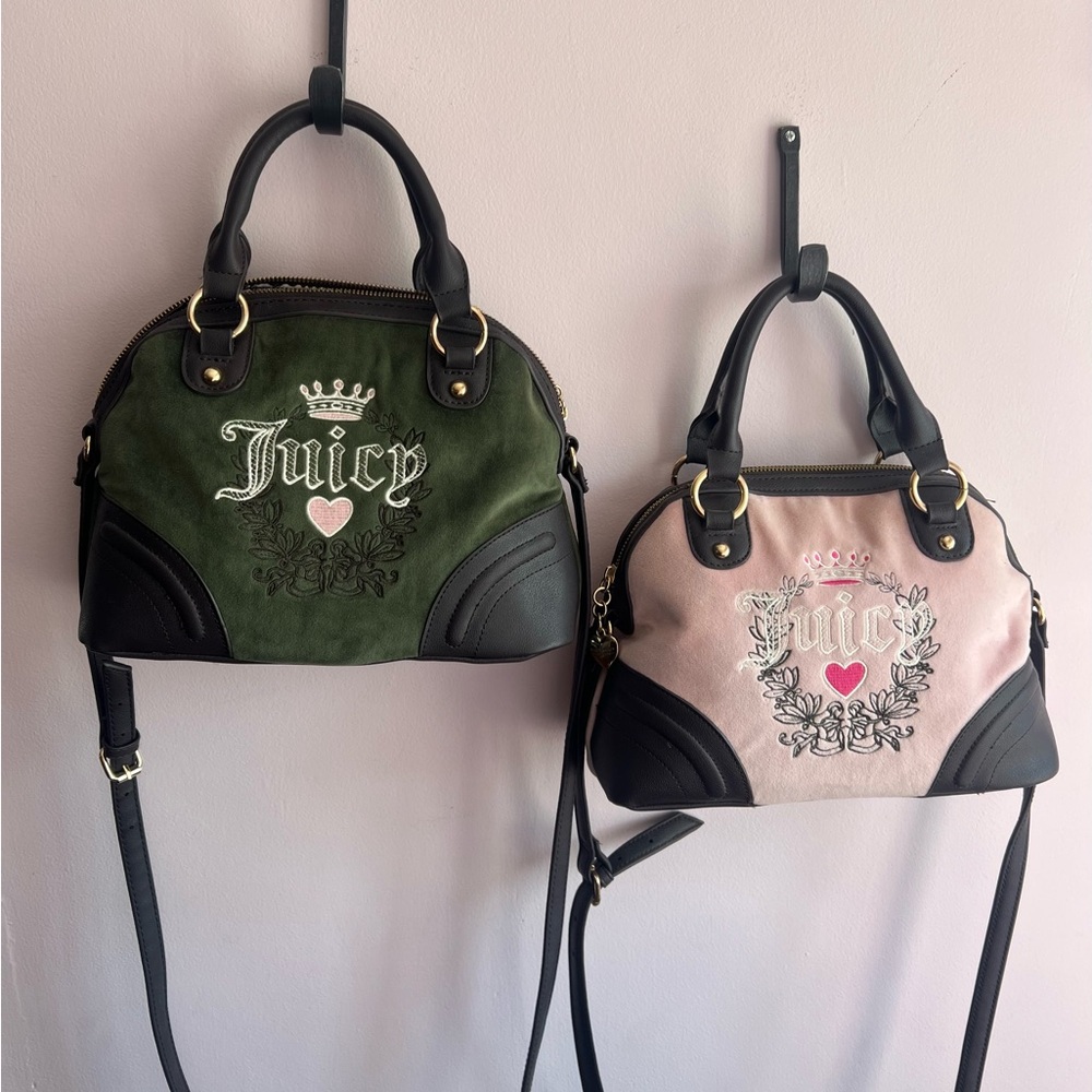 Juicy Couture pink&brown and green&brown heritage dome satchels